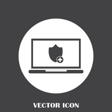 Not Defteri ile kalkan. Dizüstü bilgisayar koruma vektör simgesi.