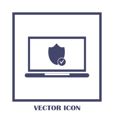 Not Defteri ile kalkan. Dizüstü bilgisayar koruma vektör simgesi.