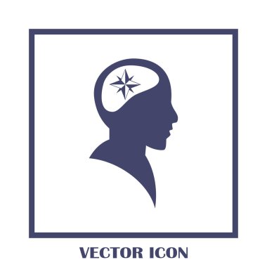 Siluet vektör çizim pusula gül işaretiyle insan kafasından