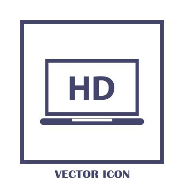 Düz ekran tv Hd video etiket vektör simgesi, dizüstü ekran