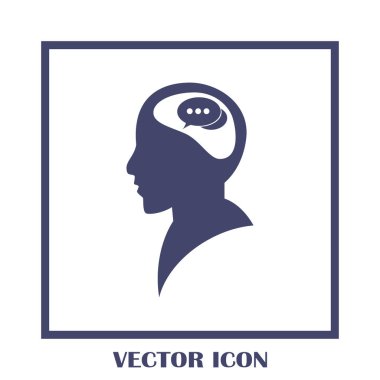 Bir kafa ile konuşma balonu silüeti. Bir kafa ile konuşma balonu vektör çizim silueti. Siluet konuşma balonu vektör konsepti ile baş. Siluet vektör görüntü ile bir adam kafa