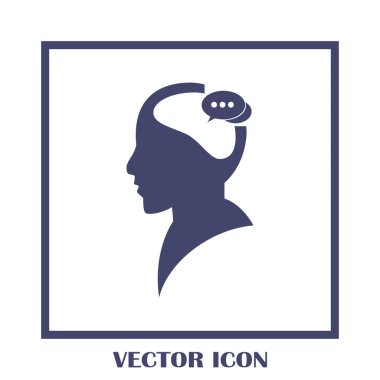 Bir kafa ile konuşma balonu silüeti. Bir kafa ile konuşma balonu vektör çizim silueti. Siluet konuşma balonu vektör konsepti ile baş. Siluet vektör görüntü ile bir adam kafa