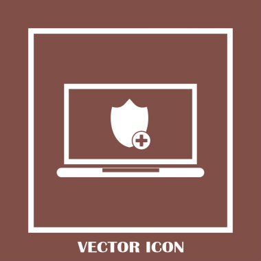 Not Defteri ile kalkan. Dizüstü bilgisayar koruma vektör simgesi.