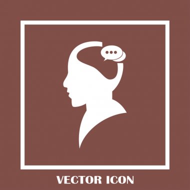 Bir kafa ile konuşma balonu silüeti. Bir kafa ile konuşma balonu vektör çizim silueti. Siluet konuşma balonu vektör konsepti ile baş. Siluet vektör görüntü ile bir adam kafa