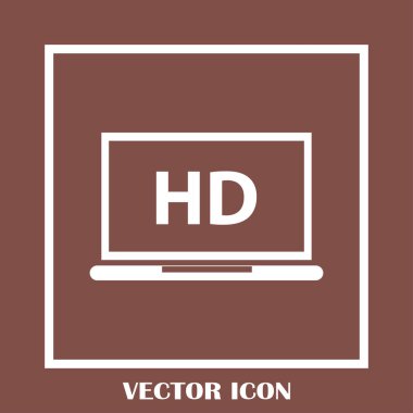 Düz ekran tv Hd video etiket vektör simgesi, dizüstü ekran