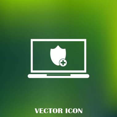 Not Defteri ile kalkan. Dizüstü bilgisayar koruma vektör simgesi.