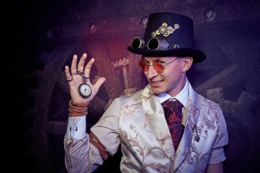 Adamın portre saat ile buhar punk tarzında 