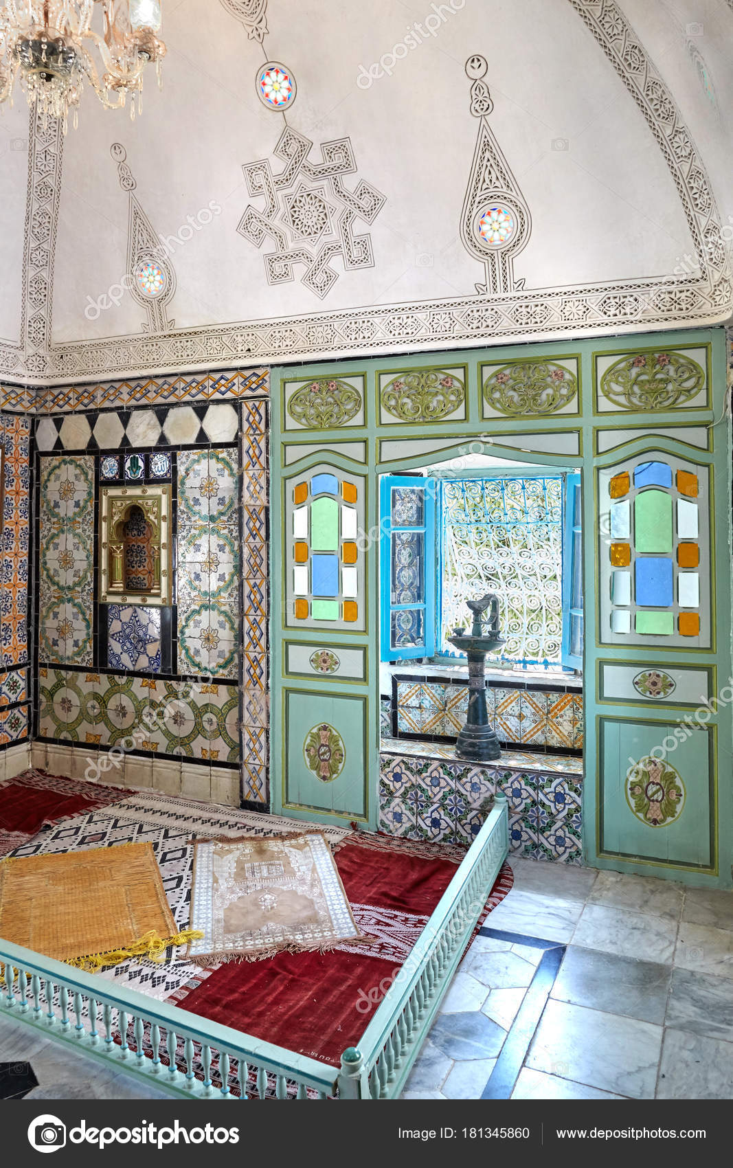 Beautiful interior of an old rich Arab house with an ornament on