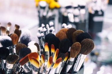 Fırçalar makyaj sanatçısı için büyük bir set closeup.