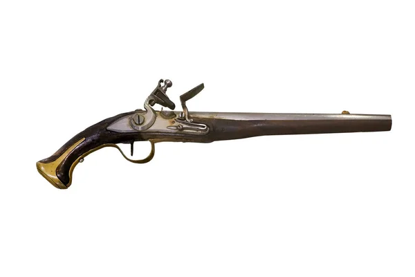 Closeup of 18th century firearms, pistol or musket with wooden h — Stock Photo, Image