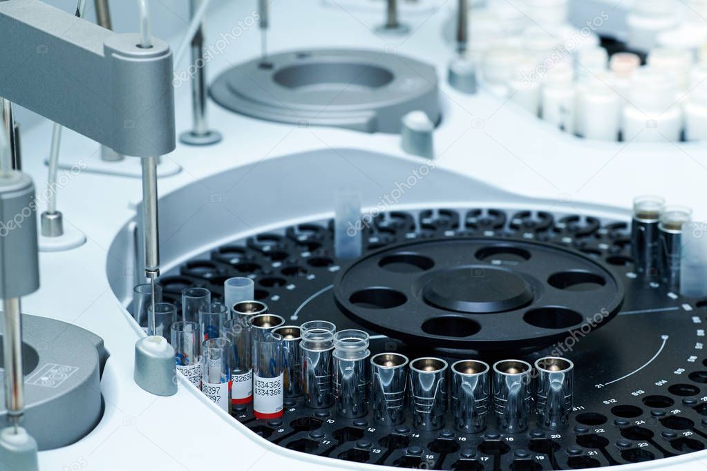 Medical laboratory centrifuge with test tubes with blood