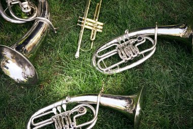 Eski müzik aletleri bir dizi closeup.