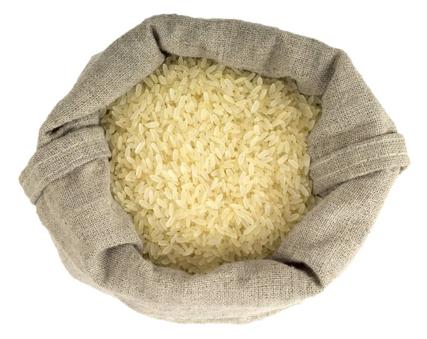 Pytel plný dlouhozrnné rýže — Stock fotografie