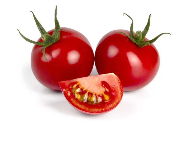 Due pomodori rossi freschi su fondo bianco — Foto Stock