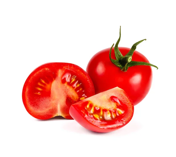 In Scheiben geschnittene rote Tomatenscheiben, eine ganze — Stockfoto