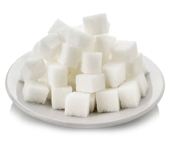 흰색 접시에 흰 설탕 큐브 — 스톡 사진
