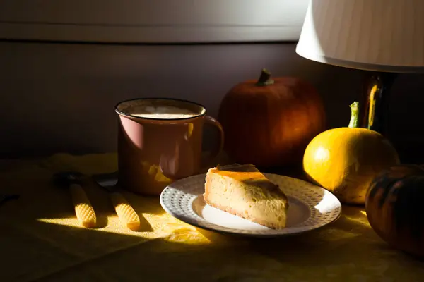 Kürbis Käsekuchen Herbstliche Süßigkeit — Stockfoto