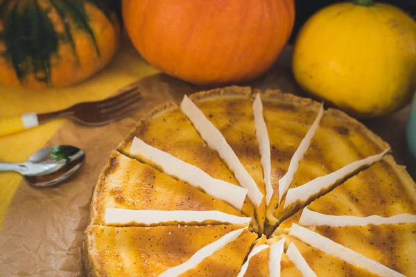 Kürbis Käsekuchen Herbstliche Süßigkeit — Stockfoto