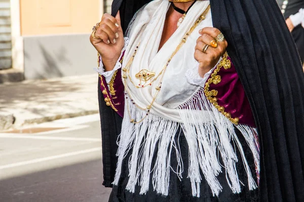 Selargius Italia Septiembre 2013 Antigua Boda Selargino Detalle Traje Tradicional — Foto de Stock