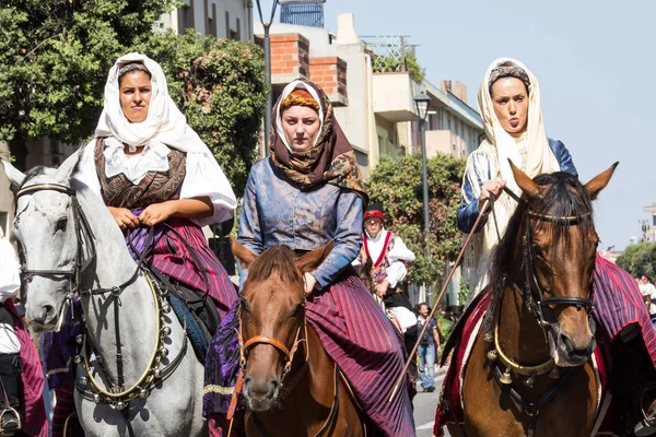 Selargius Włochy Września 2014 Ślub Parada Sardyńskich Strojach Ludowych Sardynia — Zdjęcie stockowe