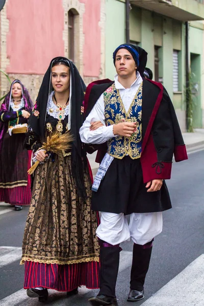 Selargius Italien September 2017 Upplagan Det Antika Selargino Bröllopet Sardinien Royaltyfria Stockbilder