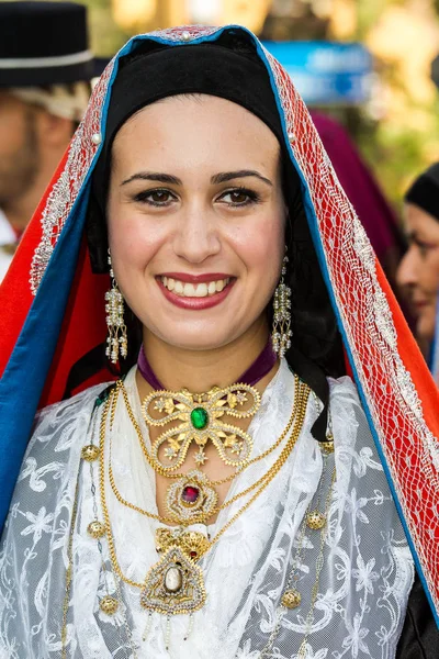 Selargius Italia Septiembre 2015 Antigua Boda Selargino Retrato Una Hermosa — Foto de Stock