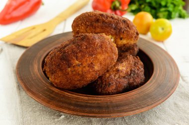 Et mini-(göğsü) ile haşlanmış yumurta rulo. Yakın çekim