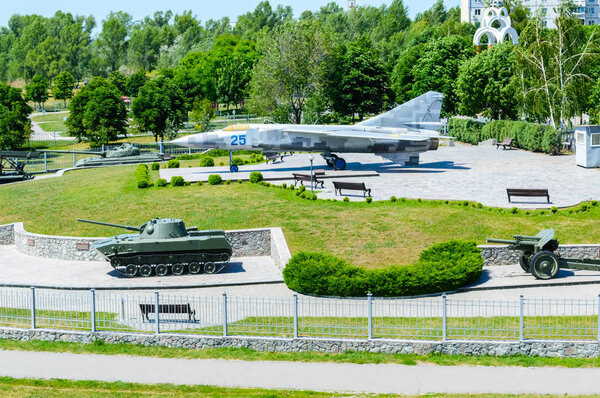 A view of the museum of military equipment on a summer sunny day.