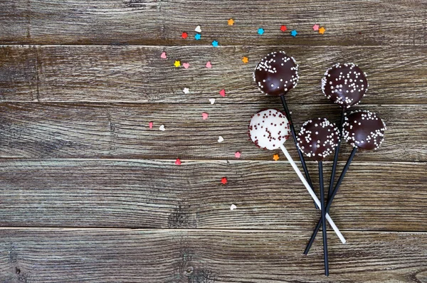 Cake Pops Süße Bonbons Weißer Und Schwarzer Schokoladenglasur Auf Einem — Stockfoto