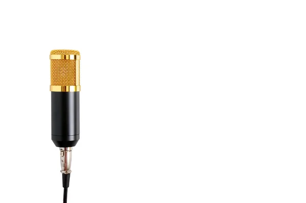 Gold microphone isolated on white background. Musical theme. Con — 스톡 사진