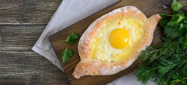 Khachapuri Adjarian Cocina Tradicional Georgiana Armenia Pastel Abierto Con Queso — Foto de Stock