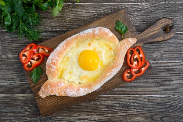 Khachapuri Adjarian Cuisine Traditionnelle Géorgienne Arménienne Tarte Ouverte Fromage Suluguni — Photo