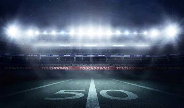 Football stadium 3D in lights at night render — Stock Photo, Image