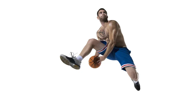 Professional basketball player jump with ball on white isolated — Stock Photo, Image