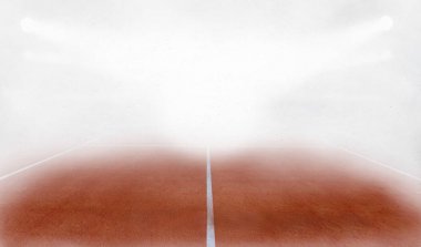 Tenis ground court in fog 3d render clipart