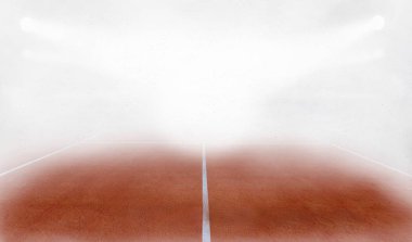 Tenis ground court in fog 3d render clipart