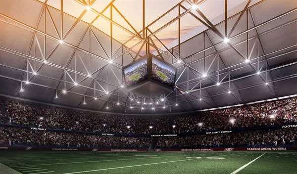 空的美式足球体育场灯光渲染 3d — 图库照片