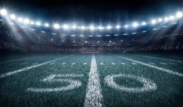 Estádio de futebol americano 3D em raios de luz renderizar — Fotografia de Stock