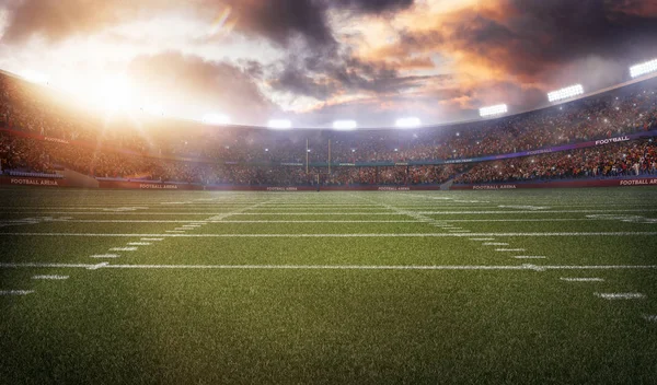 Estádio de futebol americano 3D em raios de luz renderizar — Fotografia de Stock