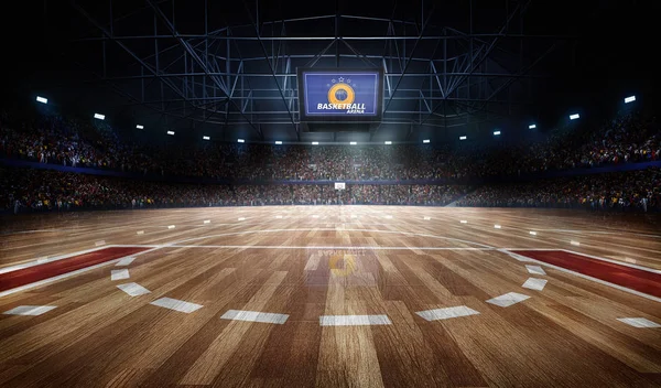Işıklar hayranları 3d render ile profesyonel basketbol mahkeme arenada
