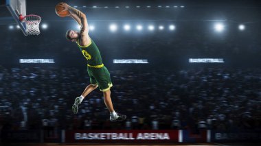 bir basketbol oyuncusu atlamak Stadyumu panorama görünümünde