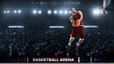 bir basketbol oyuncusu atlamak Stadyumu panorama görünümünde