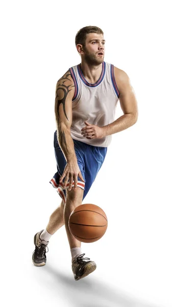 One basketball player jump isolation — Stock Photo, Image
