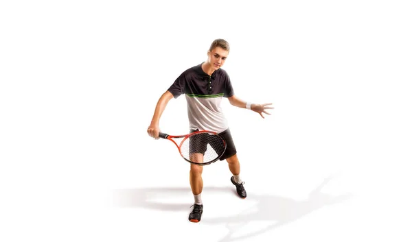 Ein Tennisspieler isoliert auf weißem Hintergrund — Stockfoto