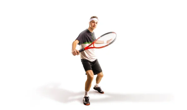 Ein Tennisspieler isoliert auf weißem Hintergrund — Stockfoto