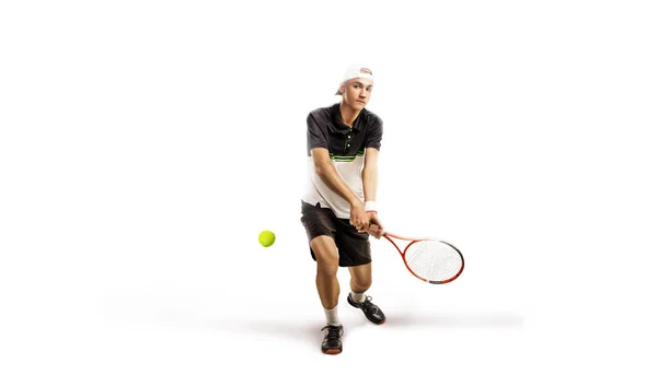 Один теннисист изолирован на белом фоне — стоковое фото