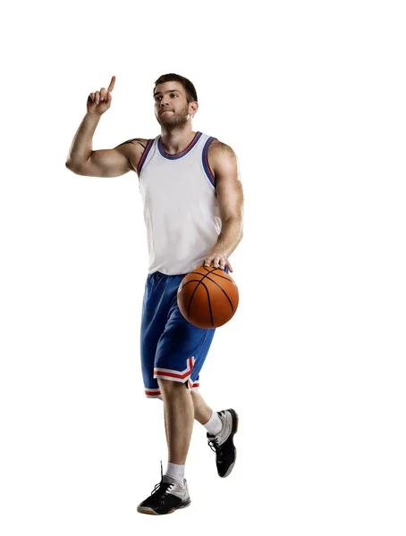 One basketball player jump isolation — Stock Photo, Image