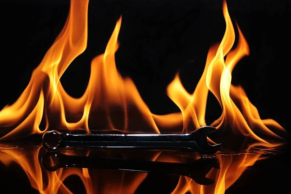 Wrench Background Fire — Stock Photo, Image