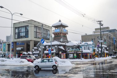 Kış sahne Otaru kanal, Hokkaido, Japonya.