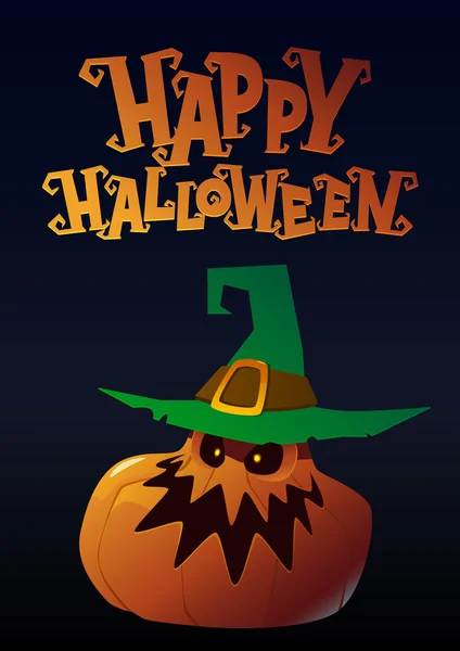 Halloween calabaza mala con sombrero de dibujos animados — Vector de stock